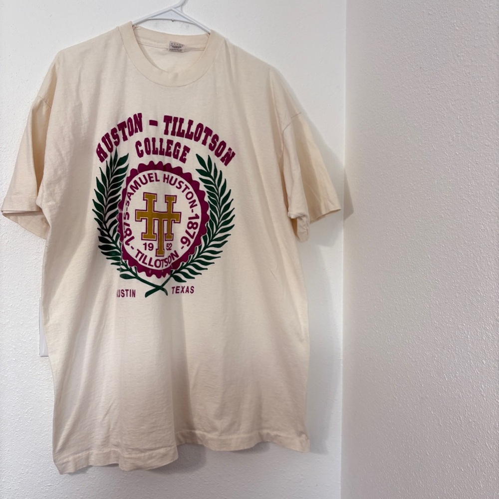 Vintage Fruit of the Loom Huston-Tillotson College Cream T-Shirt Size XXL USA